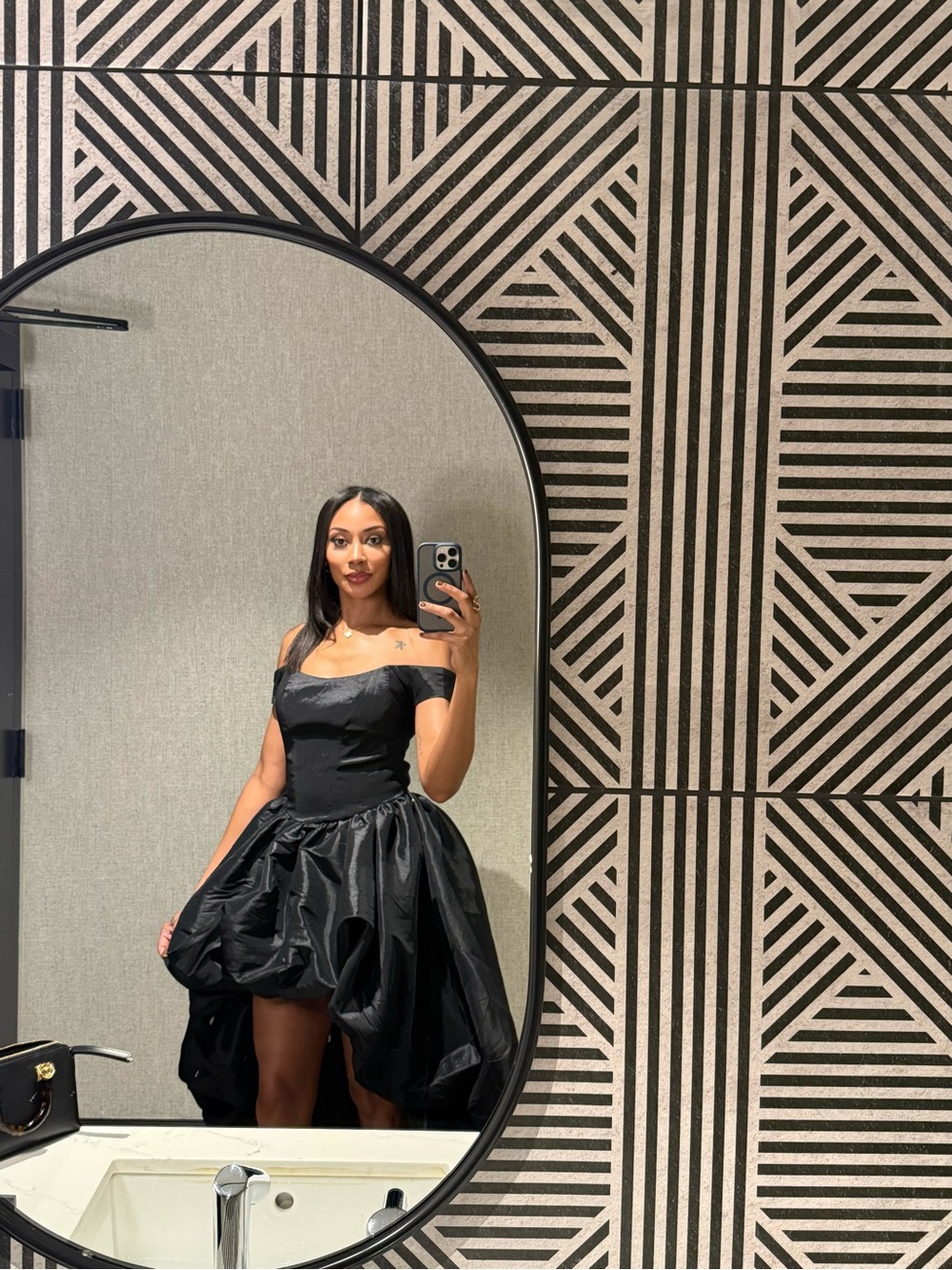 Meshki Black High-Low Off-Shoulder Party Dress